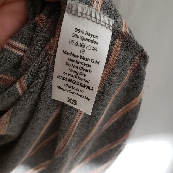 Lularoe Striped Irma Short Sleeve Tunic Tee Shirt XS Grey Brown Top - Picture 3 of 5